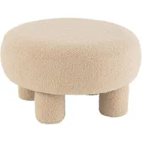 J-Line Tabouret Rond Teddy Pieds Bouclé Chaud Beige