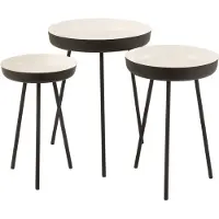 J-Line Set de 3 table gigogne metal noir/blanc
