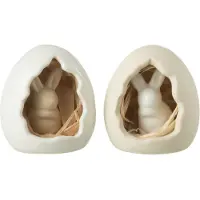 J-Line Lapin dans oeuf porcelaine blanc/beige small assortiment de 2