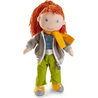 Haba Poup e douce Soley 30 cm aux cheveux roux, visage brod , pantalon et veste amovibles - Lavable en machine, partir de 18 mois