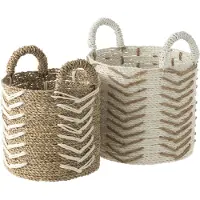 J-Line Set De 2 Corbeilles Chevron Raffia Blanc/Naturel