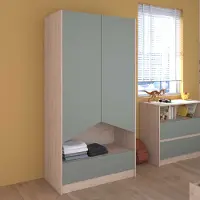 Parisot Armoire à vêtements Shelby à 2 portes et 1 tiroir - chêne/vert céladon