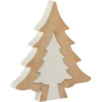 J-Line Sapin de noel puzzle bois de manguier blanc/blanc wash large