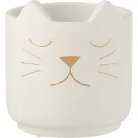 Jline Cachepot chaton ciment blanc or medium