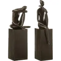 J-Line Personnage sur socle poly brun fonce assortiment de 2