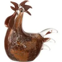 J-Line Presse-papier poule en verre tacheté blanc/marron/ocre
