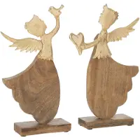 J-Line Ange coeur/oiseau sur base bois aluminium or ass/2