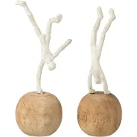 J-Line Personnage sur les mains fin sur pied polyresine/bois de manguier naturel/blanc assortiment de 2