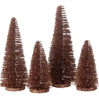 J-Line Boite de 4 sapin de noël décoratif paillettes plastique brun