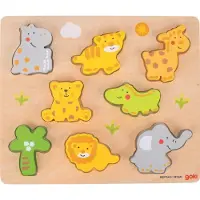 Goki - 2041592 - Puzzle En Bois À Encastrement - Animaux Sauvages - 8 Pièces