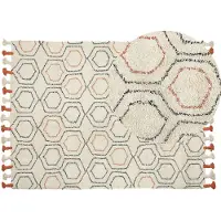 Beliani Tapis en coton beige / orange 140 x 200 cm motifs géométriques tapis court HAJIPUR (140 x 200 cm)