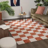 FRAAI Tapis à damier - Blox Terracotta | 80x150 cm | Rectangulaire | Pile courte