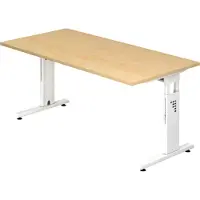 Hjh OFFICE PRO OS 16 höhenverstellbarer Schreibtisch ahorn rechteckig C-Fuss-Gestell weiss 160,0 x 80,0