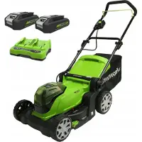 Greenworks G24X2LM41K2x Plaeneklipper 2X24V 41cm - med 2x2Ah batteri og dobbelt lader