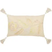 Jline Coussin rectangle fleur + floches coton jaune clair