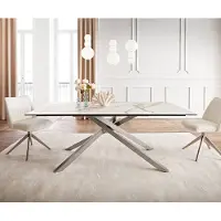 DELIFE Table à manger Edge 200x100 céramique Calacatta Luxe blanc-doré-gris cadre croisé rectangulaire acier inoxydable