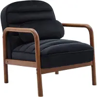 Sweeek Fauteuil Bois D'hévéa Teinté Noyer Velours Noir