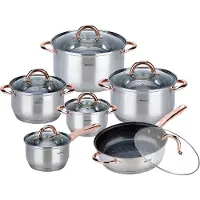 King Hoff Ensemble de Casseroles 12 Pièces Acier Inoxydable Rose Doré