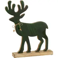 J-Line Figurine de rennes en bois Vert Large