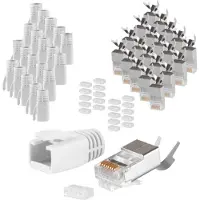 S-Conn maximum connectivity Connecteur modulaire réseau RJ45 SET pour câble de pose jusqu'à AWG 23, connecteur avec décharge de traction, aide à l'insertion et douille, gris UE 20 (72067-20GR)