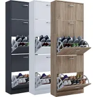 VCM Étagère en bois Kipper Étagère à chaussures Armoire à chaussures Basculement de chaussures 5 abattants Sipos XL