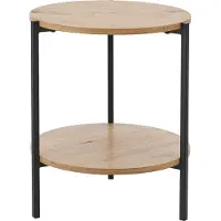 En.casa Table d'appoint Kuopio 50 x Ø40 cm Table basse ronde Table de salon avec étagère Noir/imitation bois