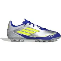 Adidas Chaussures de football F50 League Messi La Vida Rapida AG Homme sur terrain synthétique Silver Metallic/Solar Yellow/Lucid Blue