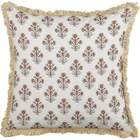 Beliani Coussin OMORIKA Coton 45 x 45 cm Floral Impression en bloc Blanc