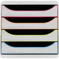 Exacompta Big Box Plus Black Office blanc/arlequin, 4 tiroirs ouverts A4/A4+/24x32 cm, silencieux, empilable