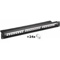 Goobay Kit de boîtiers vides pour panneau de brassage Keystone 19 pouces (48,3 cm) (1 U), noir - avec 24 modules CAT-6 (UTP)
