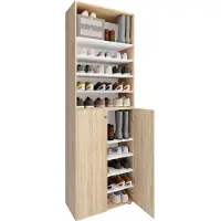 VCM XL bois Grande armoire à chaussures Étagère à chaussures Grande botte Meuble d'entrée Lona 10 compartiments