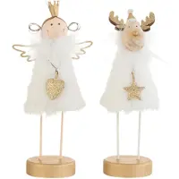 J-Line Ange/renne sur pied fourrure/bois blanc/or small assortiment de 2