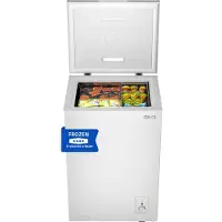 Chiq Congélateur Coffre 99 L, 4 étoiles de congélation, Classe E, Compresseur garanti 12 ans, Thermostat, Grille, Porte équilibrée, Silencieux, Blanc