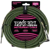 Ernie Ball Cables Instrument Gaine Tisse Jack/jack Coudé 3M Noir/vert