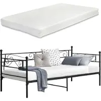 En.casa Lit en métal « Kerava » avec matelas 90 x 200 cm, noir