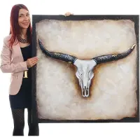 MCW Peinture à l'huile réalisée à la main représentant un taureau