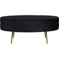 Venture Home Pouf Otto 100x40x41 cm Velours Noir et laiton