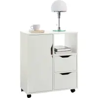 SoBuy Armoire de bureau - Porte-imprimante avec tiroirs et porte - Max. 50KG - 60 x 35 x 70 cm - Blanc