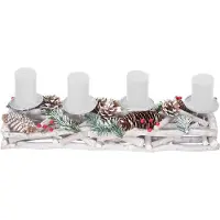 MCW Couronne de l'Avent allongée bois bougies blanches