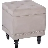 Beliani Pouf De Rangement Capitonné En Velours Beige Loretto