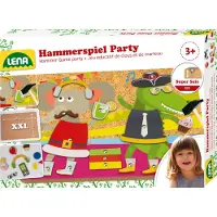 Lena Set de fête marteau et clou , pour enfants, 38 pièces en bois, 16 formes imprimées et accessoires