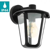 Eglo Lampe murale d'extérieur Monreale, lampe d'extérieur à 1 flamme, lampe murale en fonte d'aluminium et plastique, couleur : noir, douille : E27, IP44
