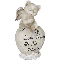 Relaxdays : décorations funéraires pour chat, souvenirs pour animaux, pierre tombale en forme de cœur et ange chat, pierre commémorative pour chat, résistante aux intempéries, couleur crème