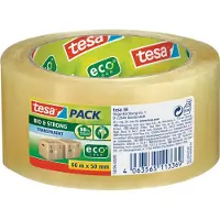 TESA Ruban d'emballage Bio & Strong - sans solvant - caoutchouc naturel - l. 50 mm x L 66 mm - transparent