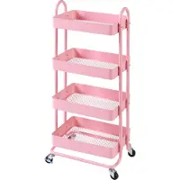 En.casa Chariot de cuisine 'Pyhäntä' avec 4 paniers de rangement 103,5 x 46 x 35 cm Acier rose