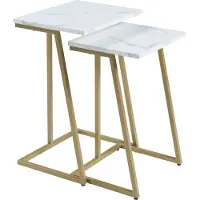 En.casa Table de salon 'Salem' set de 2 pièces or / marbre, blanc