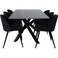 Ebuy24 PiazzaGRBL ensemble table, table gris et 6 Velvet chaises noir.