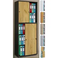 VCM Armoire de bureau en bois Armoire de classement Meuble de bureau Armoire Lona 5 portes coulissantes