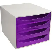 Exacompta ECOBOX boîte à tiroirs 4 tiroirs Violet, A4/A4+, front ouvert, silencieux, arrêt de sécurité