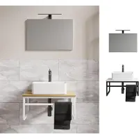 VCM 3 pces Lavabo Meubles de salle de bains Ensemble Évier Bois Métal Industriel Style Bitila 60 V1